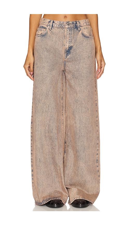grlfrnd luna mid rise baggy wide leg jeans in brown.