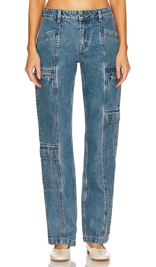 grlfrnd naomi low rise slim cargo jeans in denim-medium.