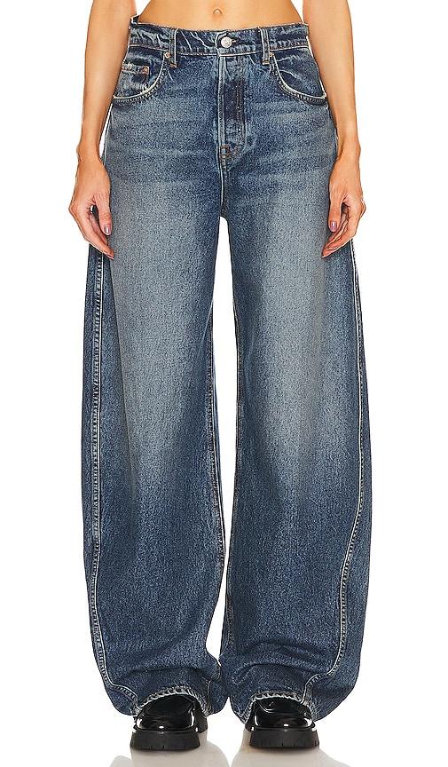 grlfrnd paola barrel leg jean in denim-dark.