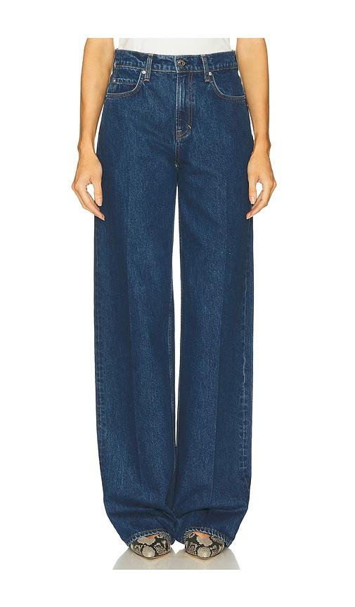 grlfrnd rey mid rise trouser in blue.