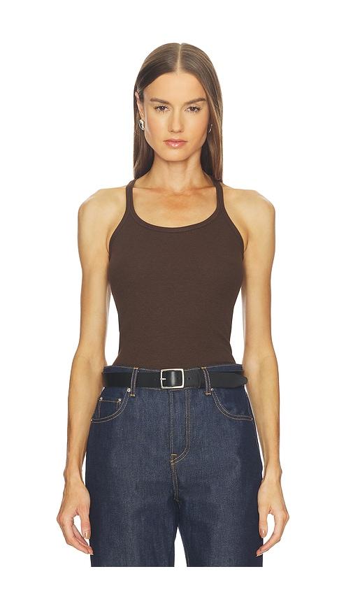 grlfrnd slim racer tank in brown.