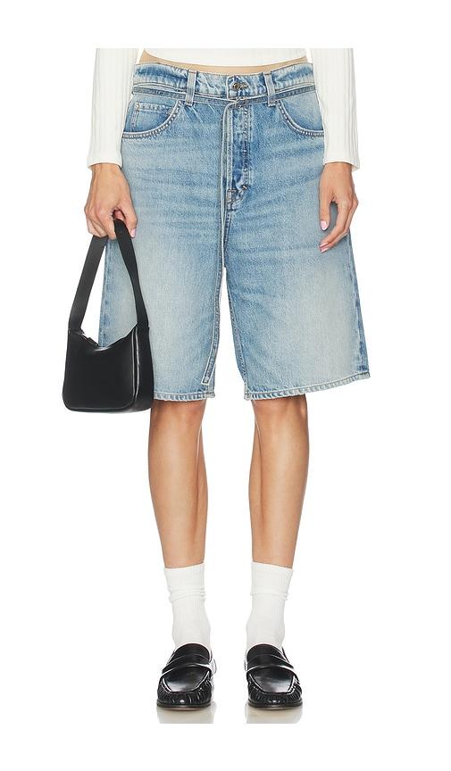 grlfrnd taylor oversized belted jort in blue.