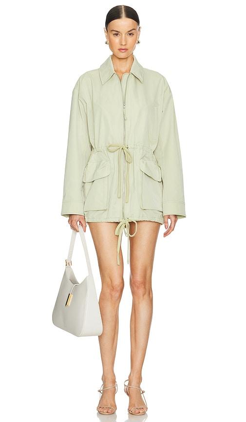 grlfrnd tech gabardine parka jacket in olive.
