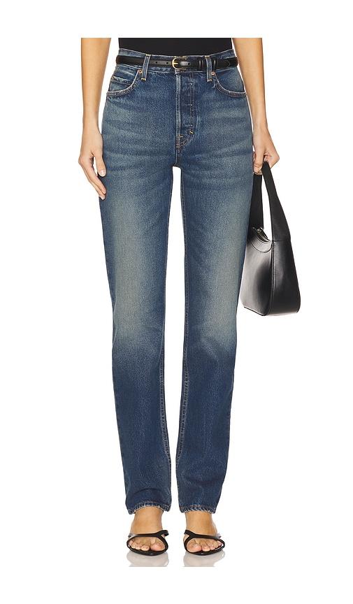 grlfrnd walker mid rise slim jeans in blue.
