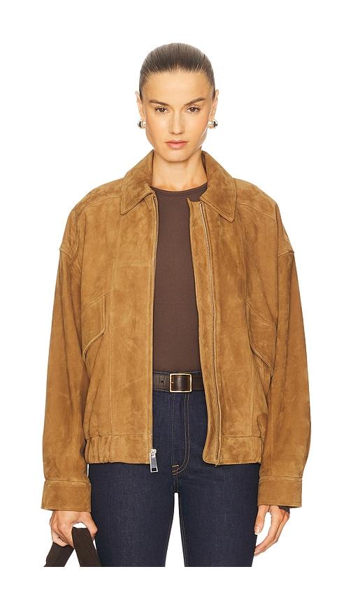grlfrnd wren suede bomber in cognac.