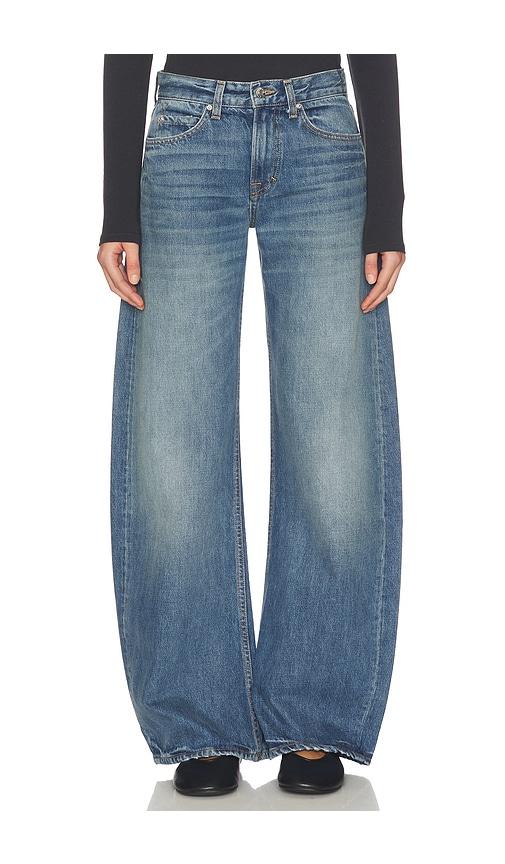 grlfrnd x christina elezaj rory short rise baggy in blue.