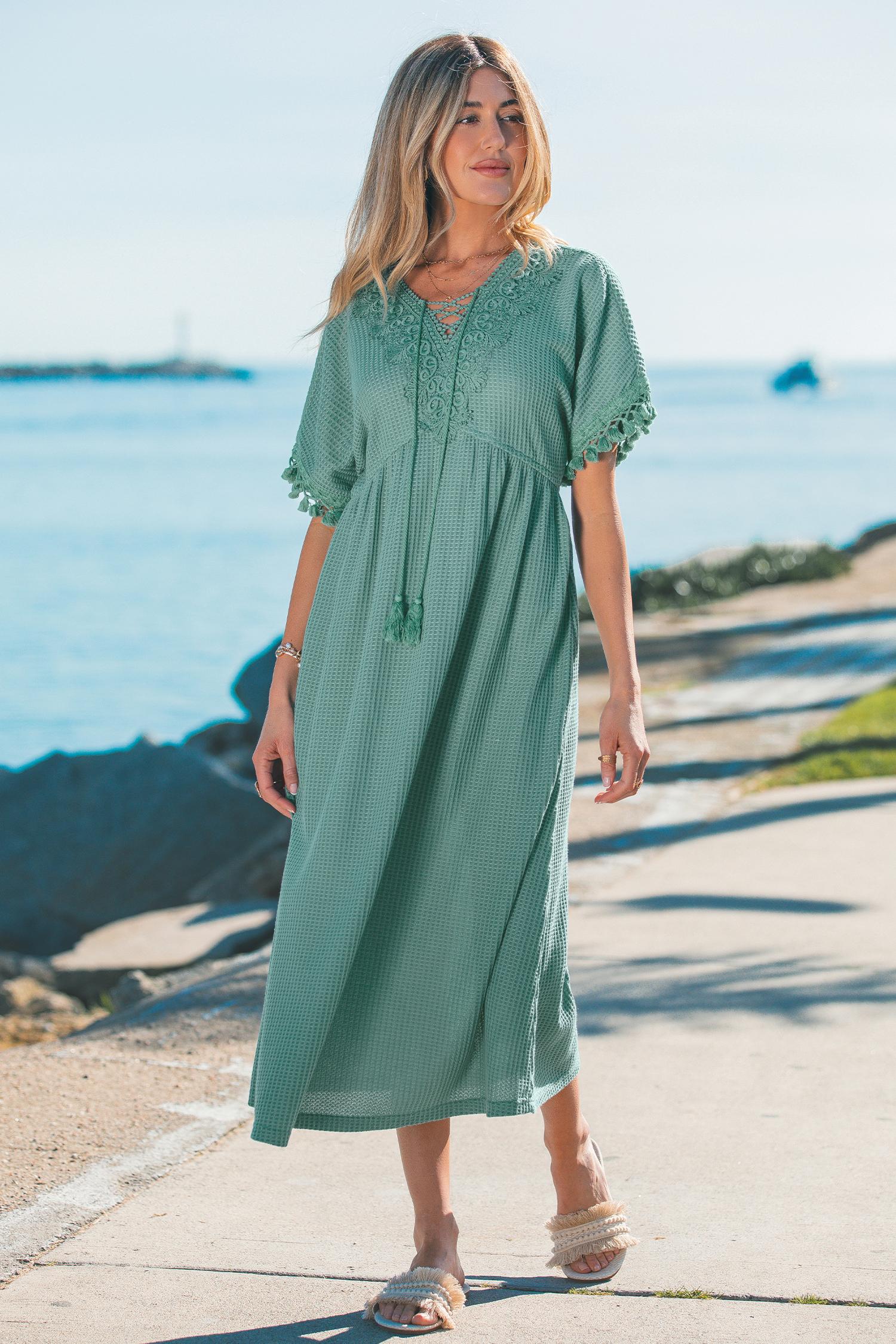 grotto green maxi dress - l