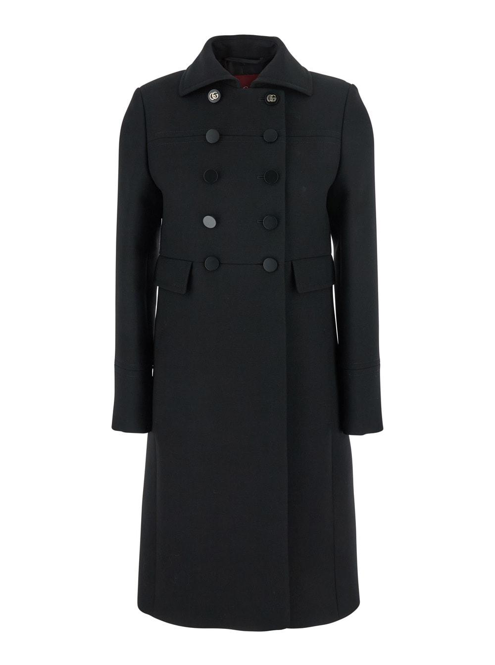 gucci black double-breasted coat with spread collar in wool woman