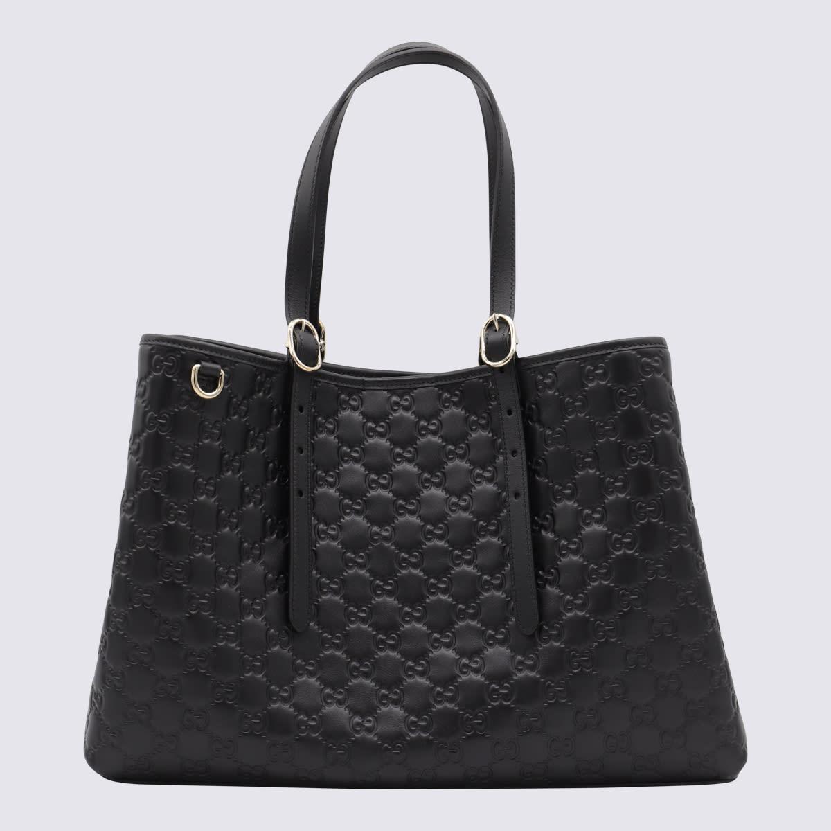 gucci black leather emblem big totes