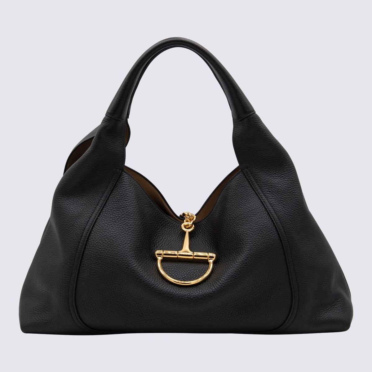 gucci black leather softbit maxi totes