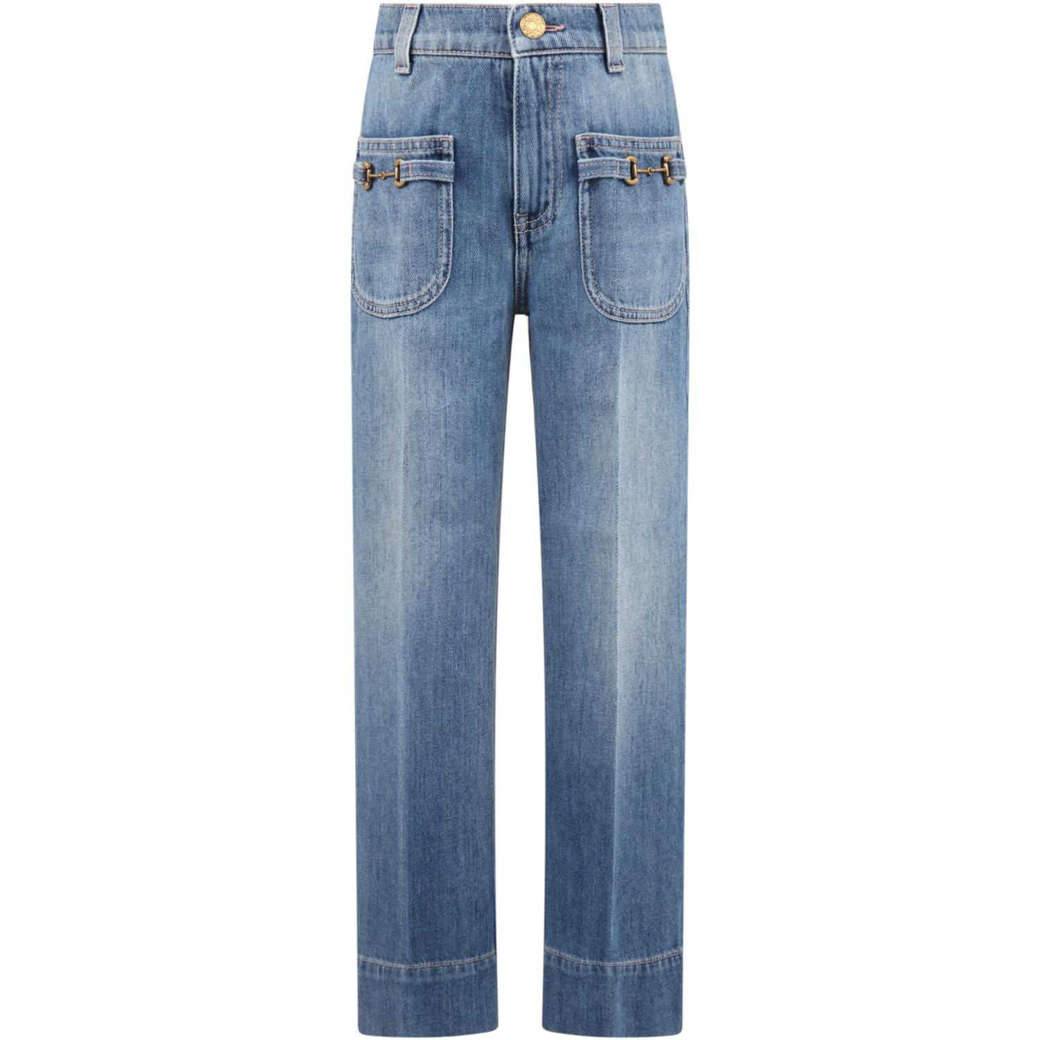 gucci blue jeans for girl with clamps
