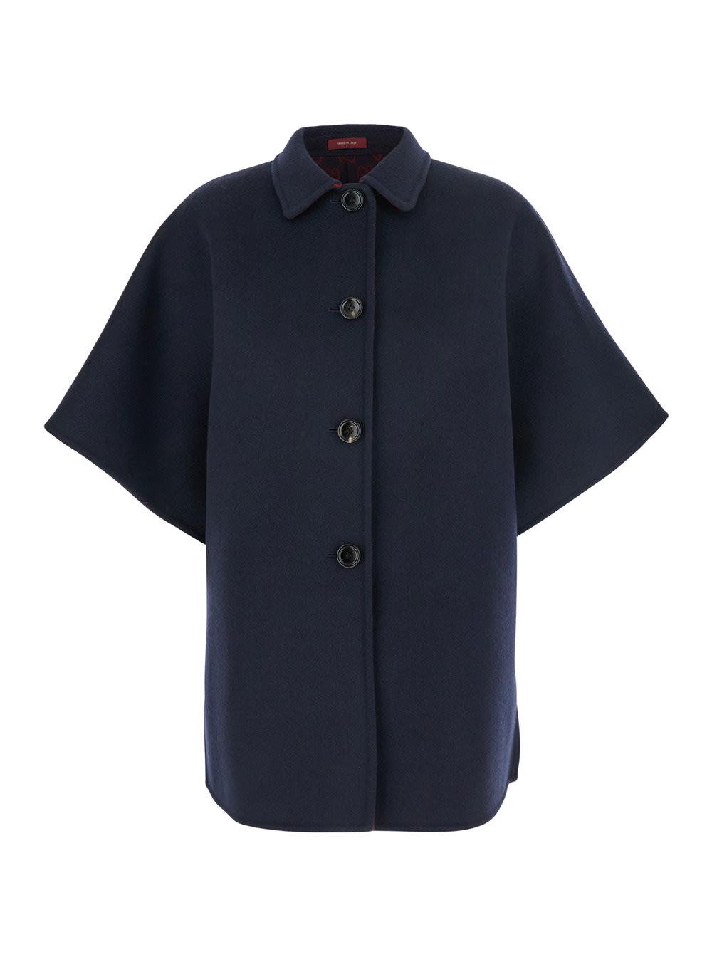 gucci blue reversible cape with pointed collar in wool and silk woman