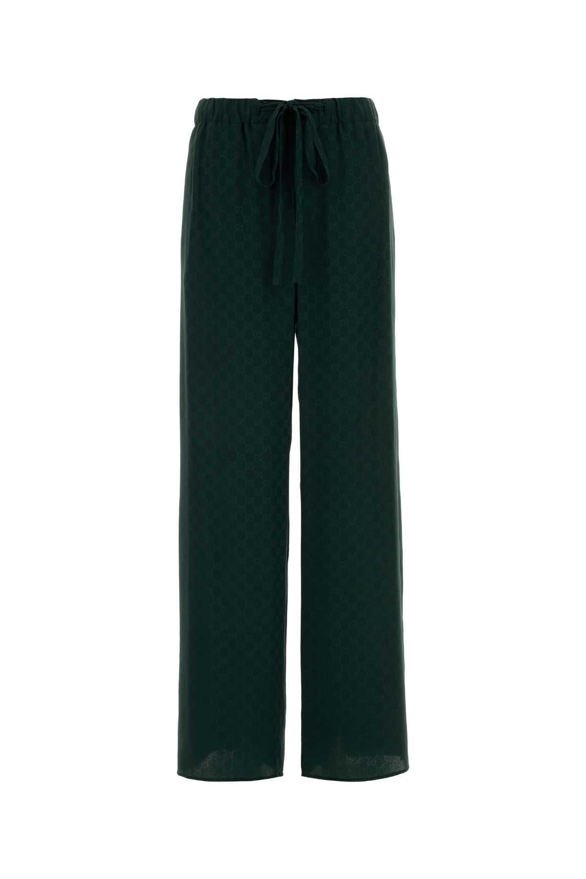 gucci bottle green silk wide-leg pant