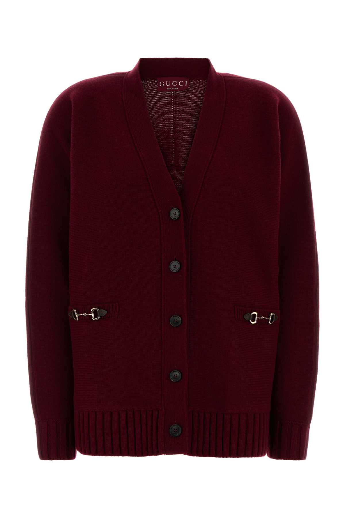 gucci burgundy wool blend oversize cardigan