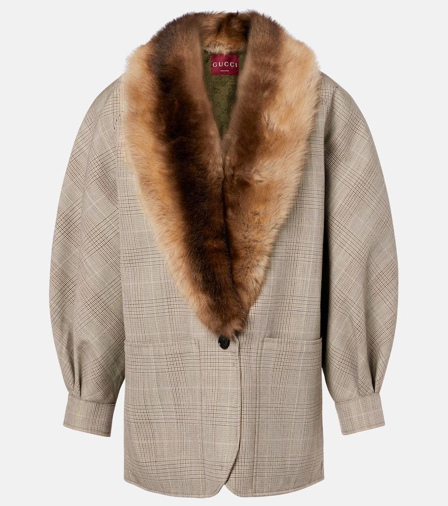 gucci checked shearling