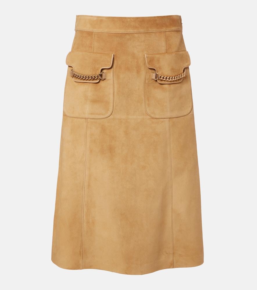 gucci embellished suede midi skirt