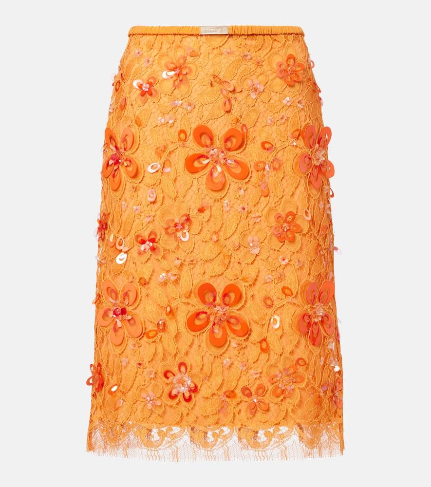 gucci embroidered lace midi skirt