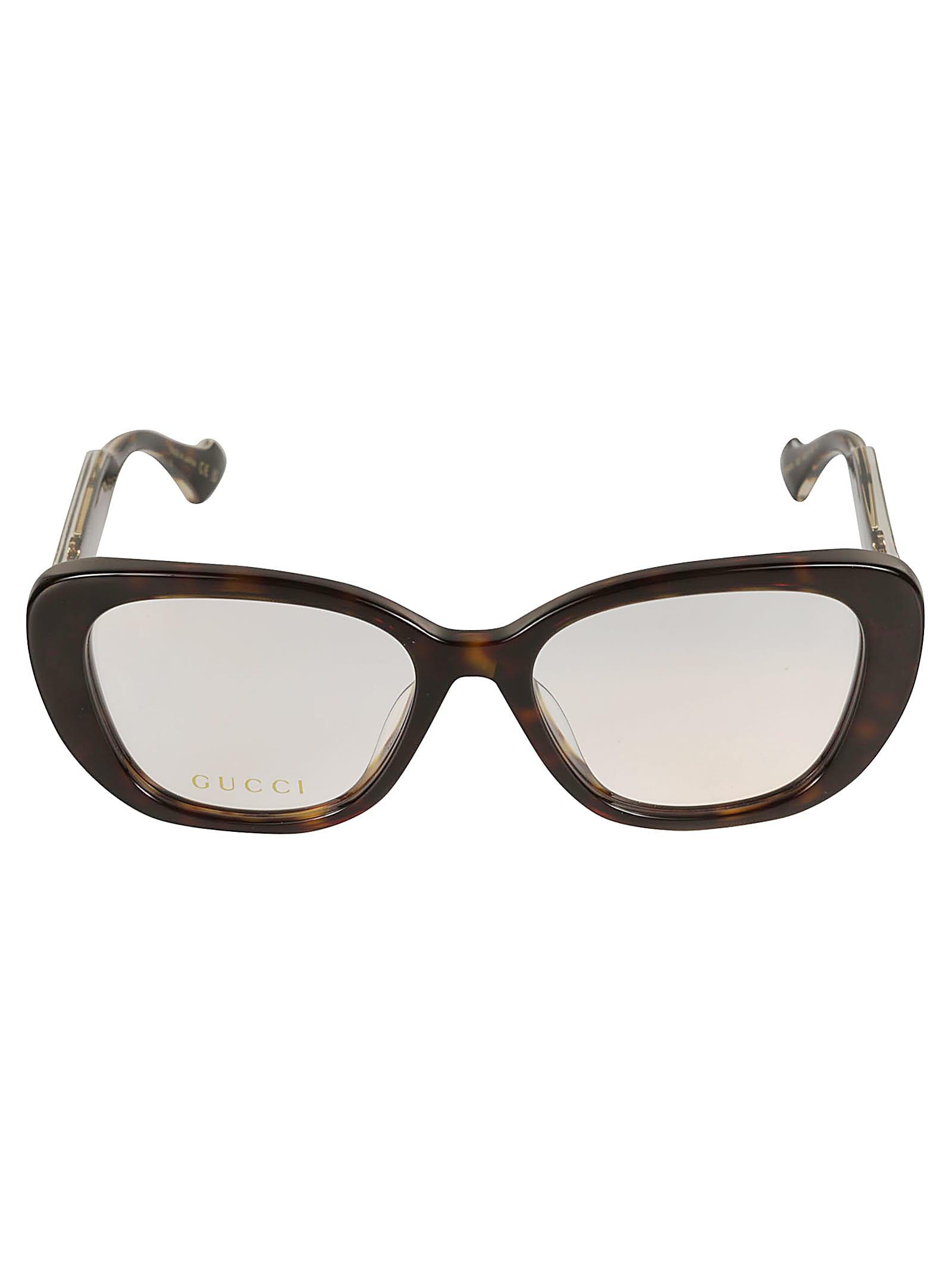 gucci eyewear curved square logo lens frame