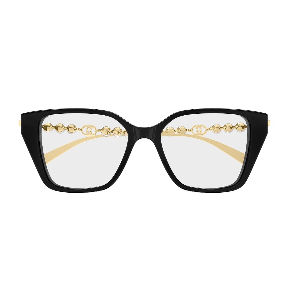 gucci eyewear gucci gg1969o linea emblem 001 black gold/ pearls glasses