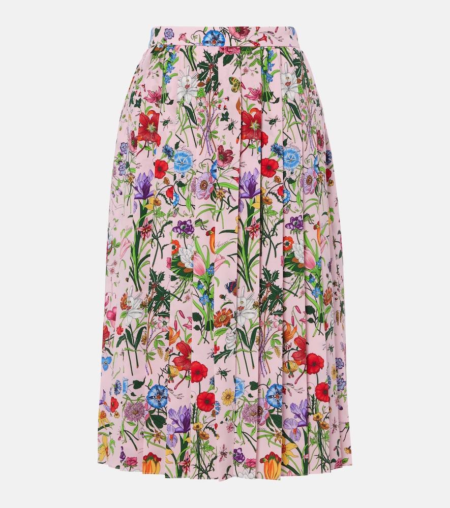 gucci floral pleated silk midi skirt