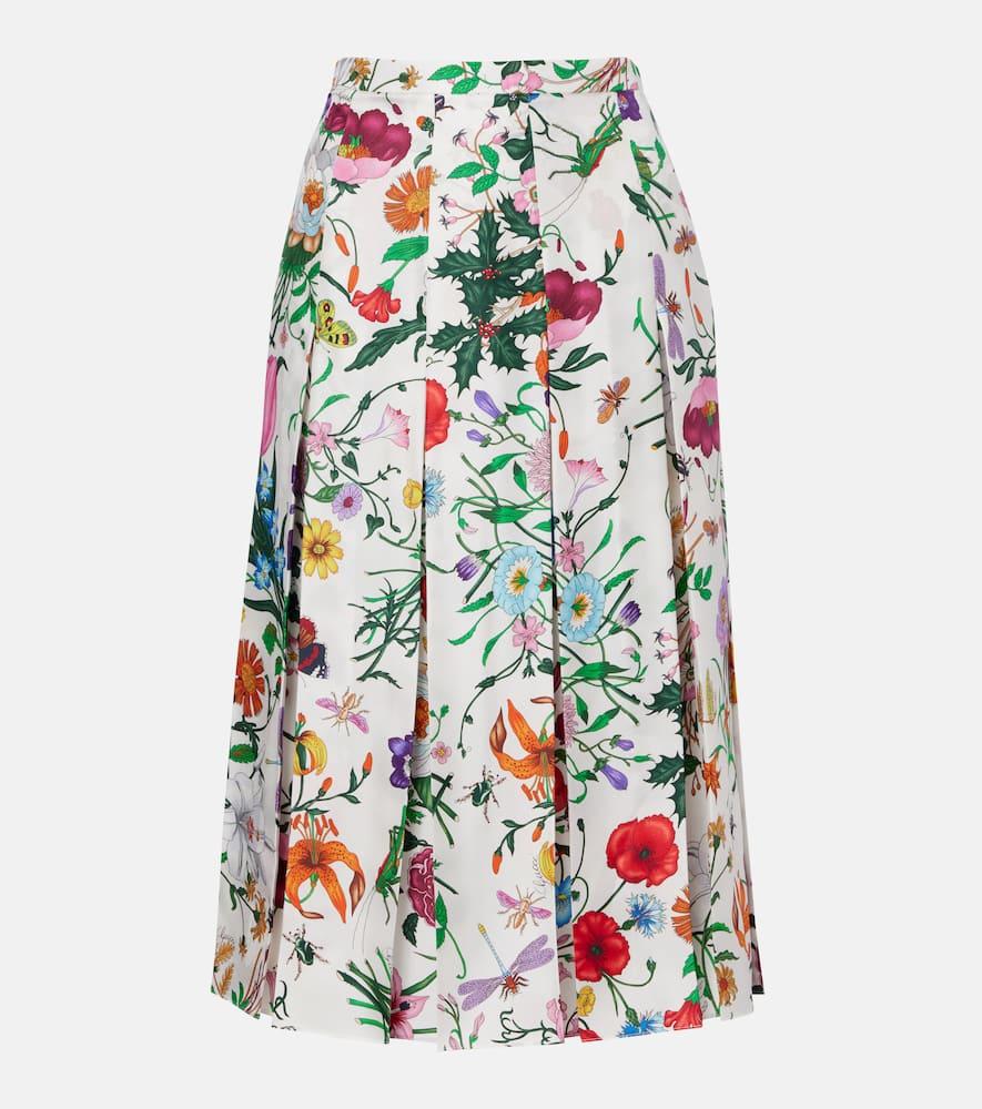 gucci floral pleated silk twill mid skirt