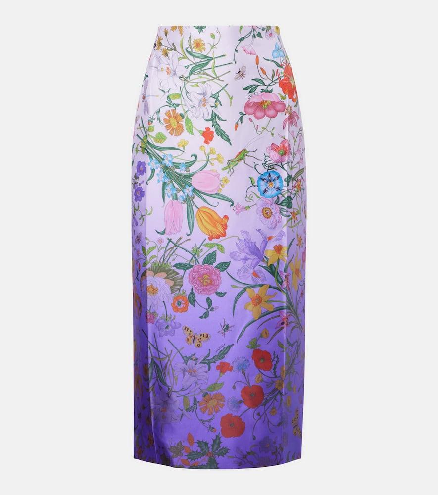 gucci floral silk midi skirt