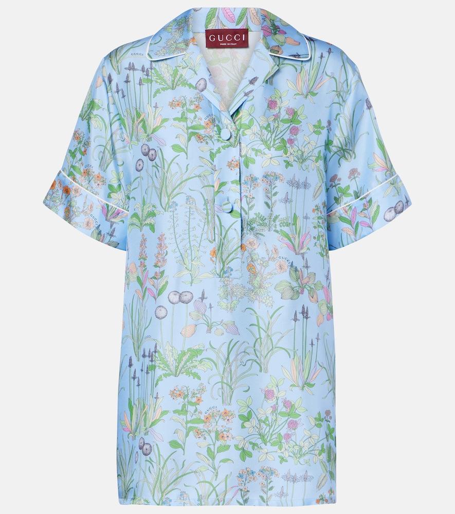 gucci floral silk satin polo shirt