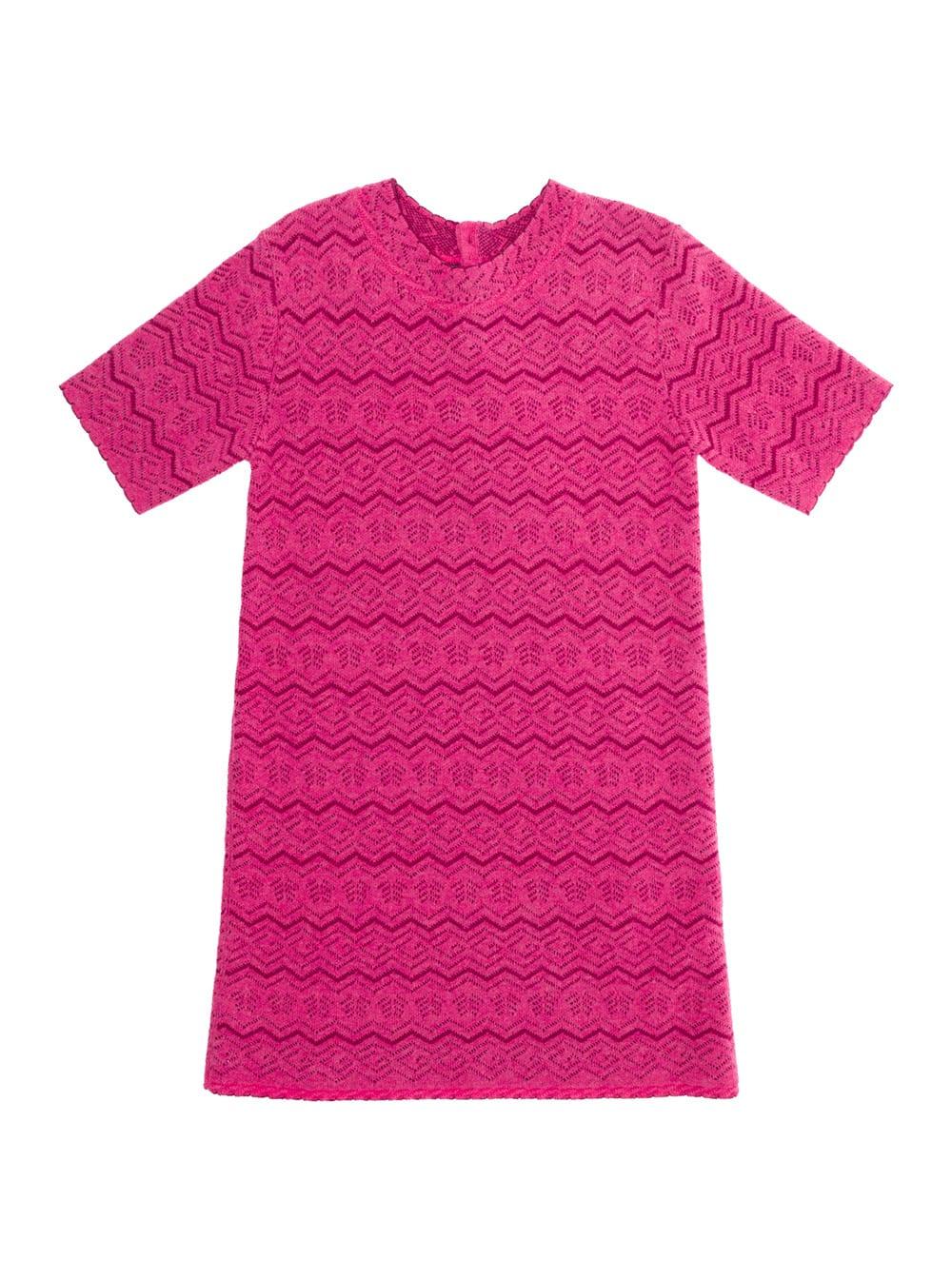 gucci fuchsia crewneck dress with floreal motif and g in wool girl