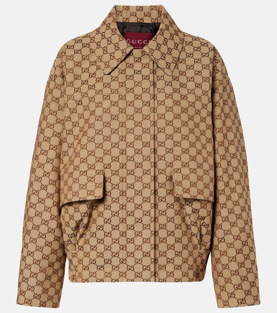 gucci gg canvas leather bomber jacket