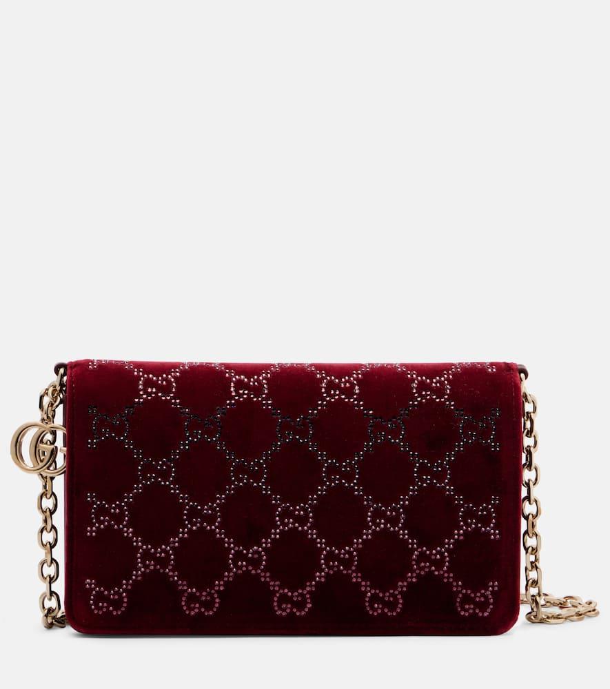 gucci gg crystal velvet wallet on chain