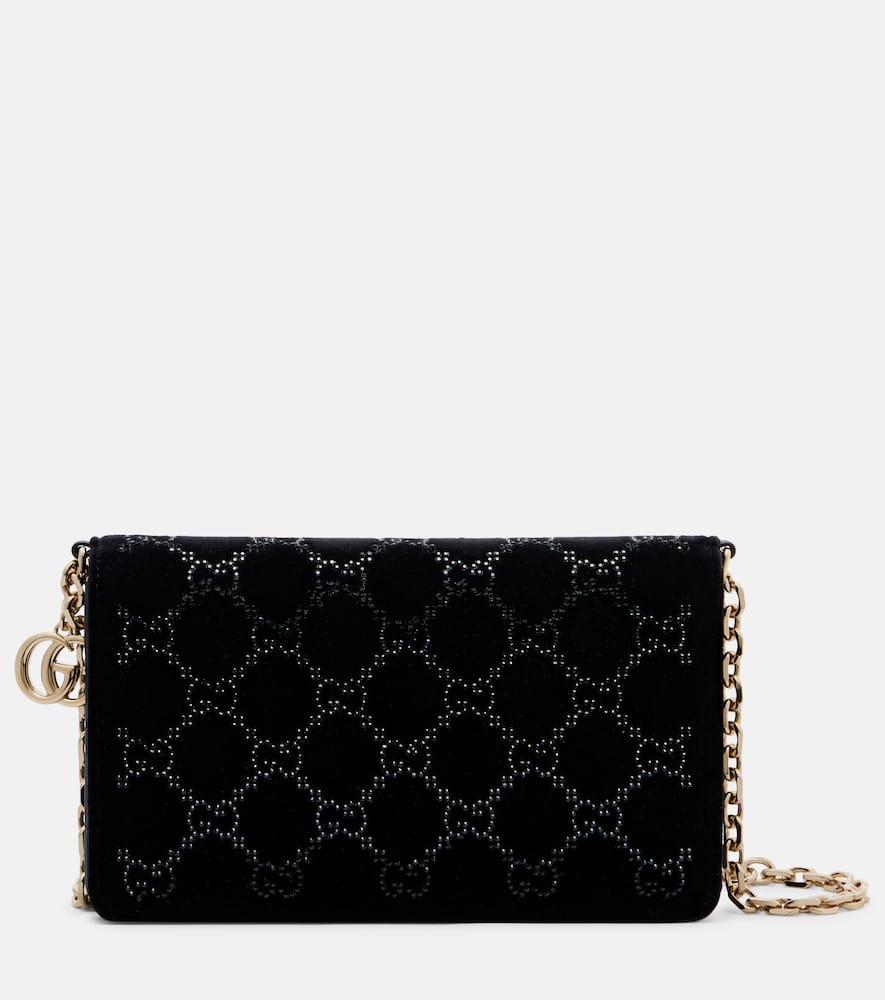 gucci gg crystal velvet wallet on chain