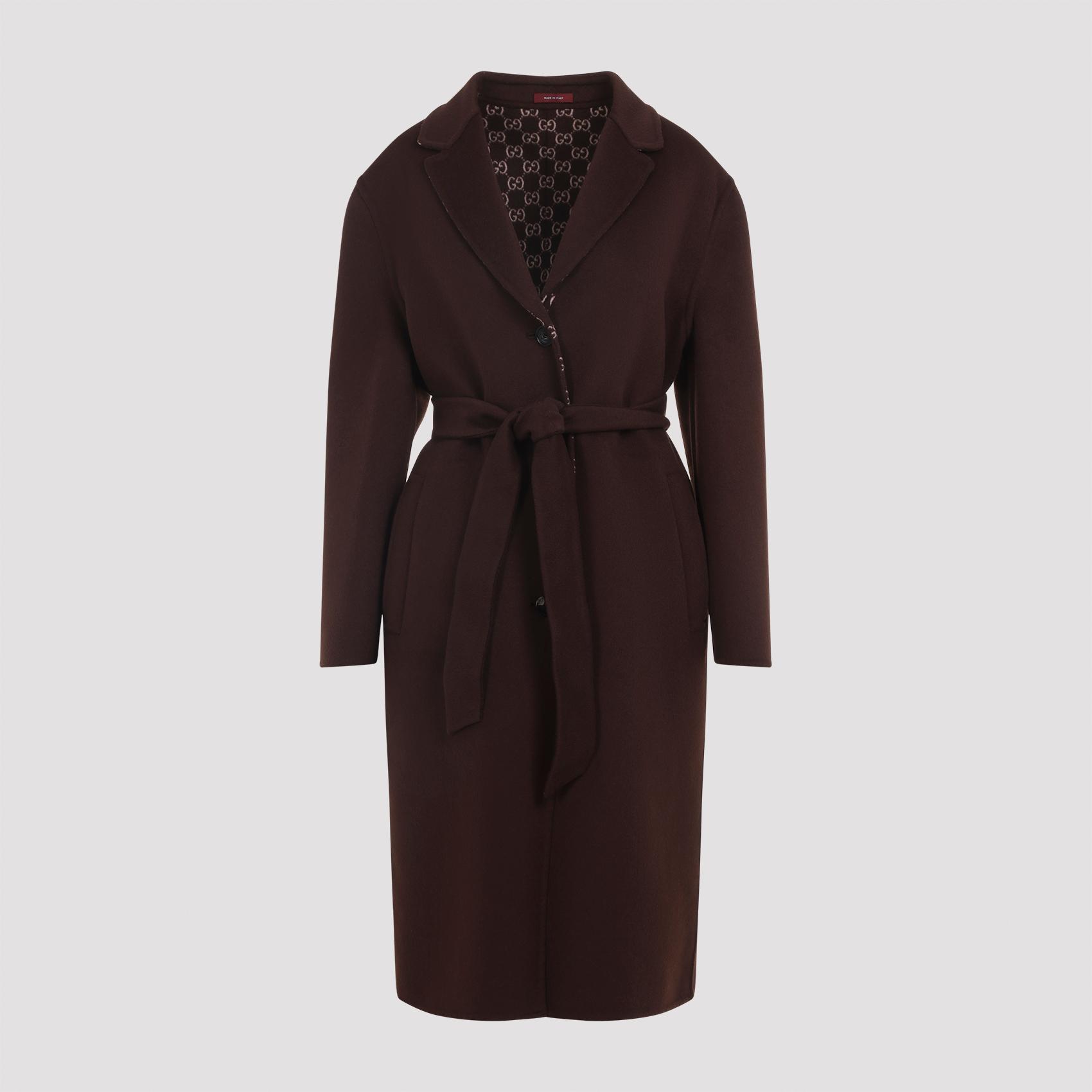 gucci gg double coat brown wool silk - women