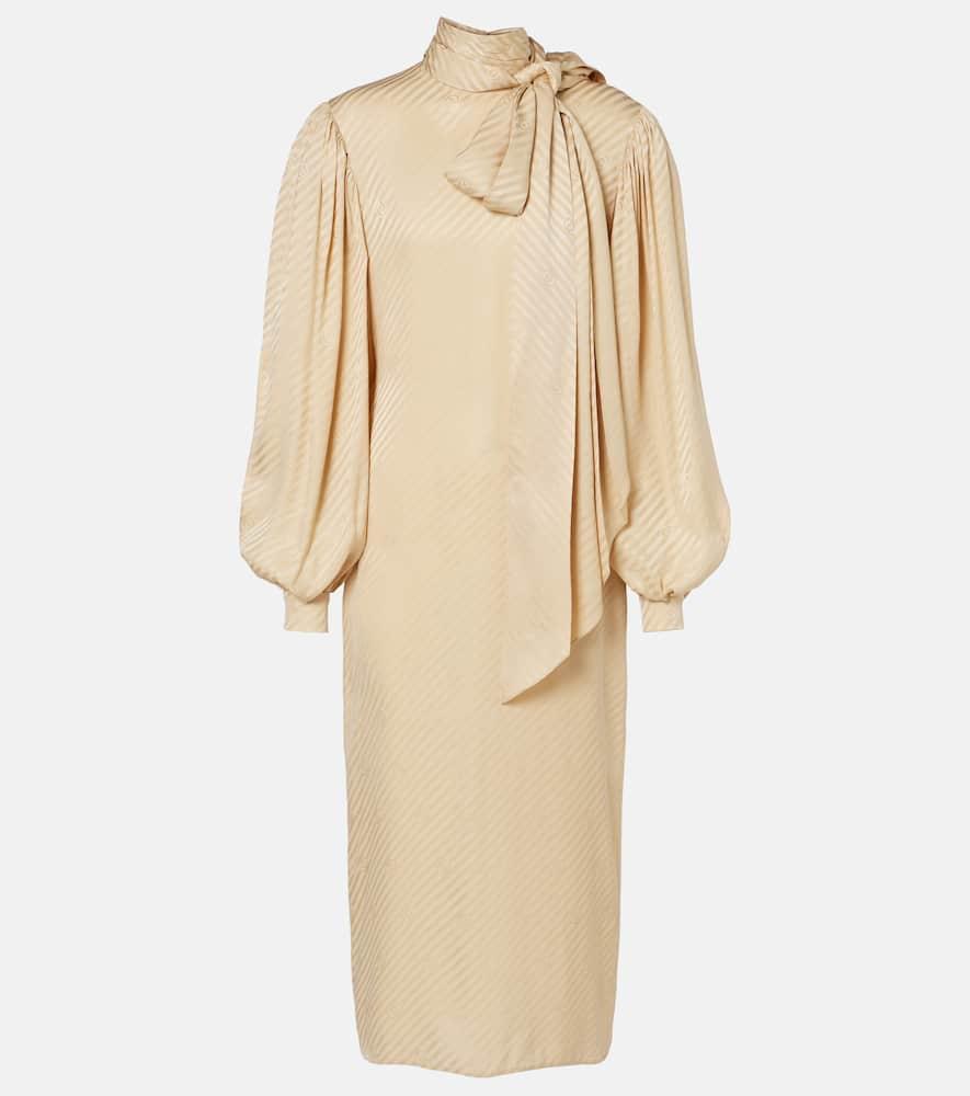 gucci gg draped striped silk jacquard midi dress
