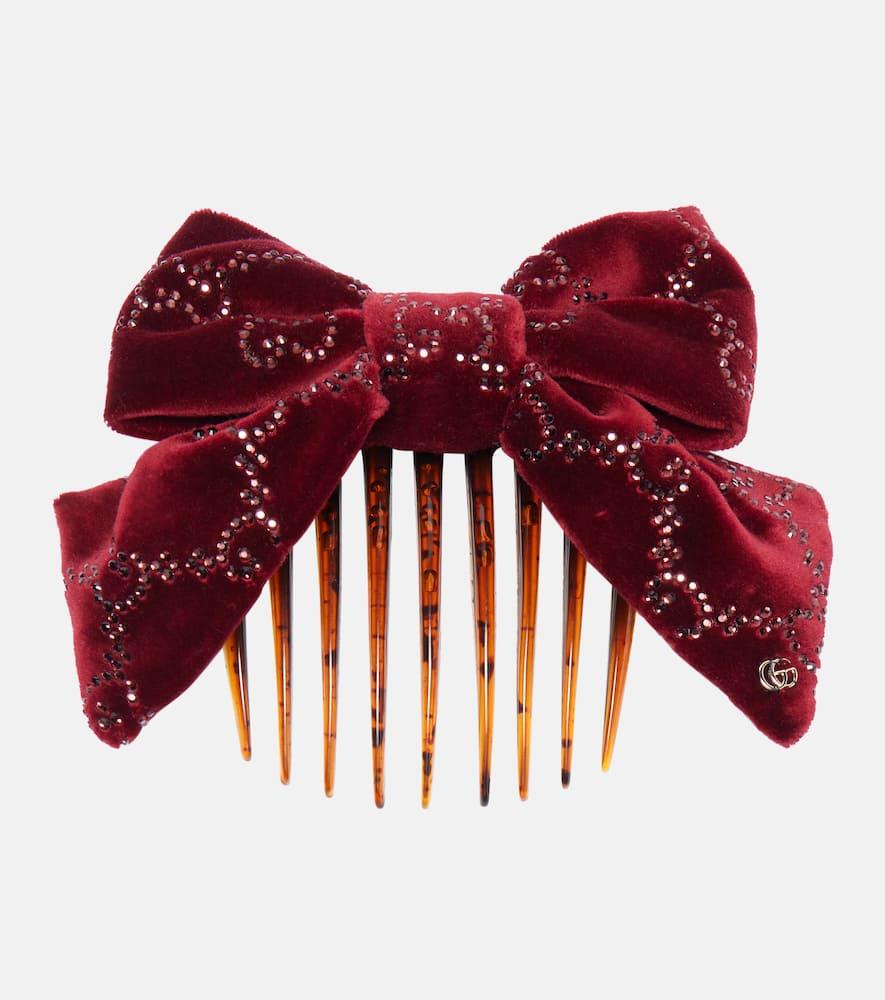 gucci gg embellished cotton velvet hair comb