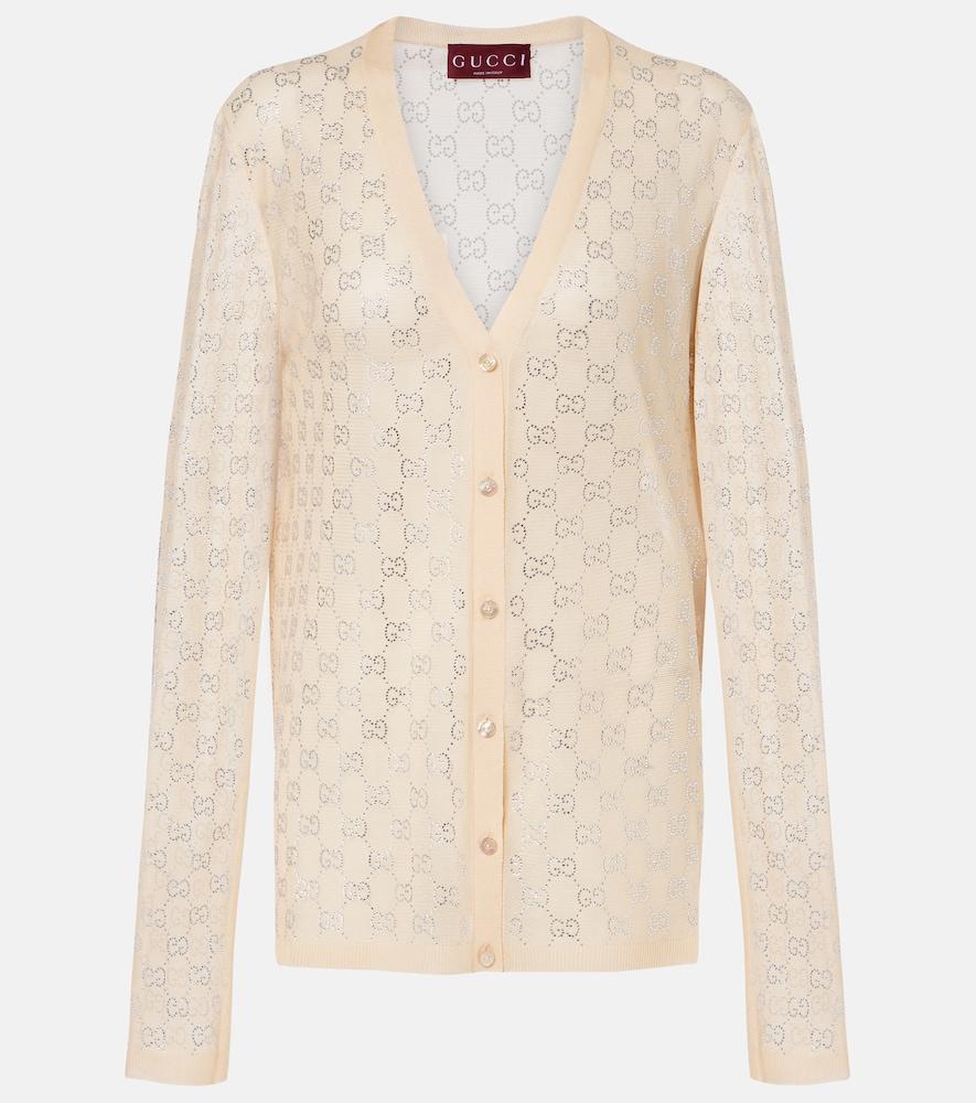 gucci gg embellished silk cardigan