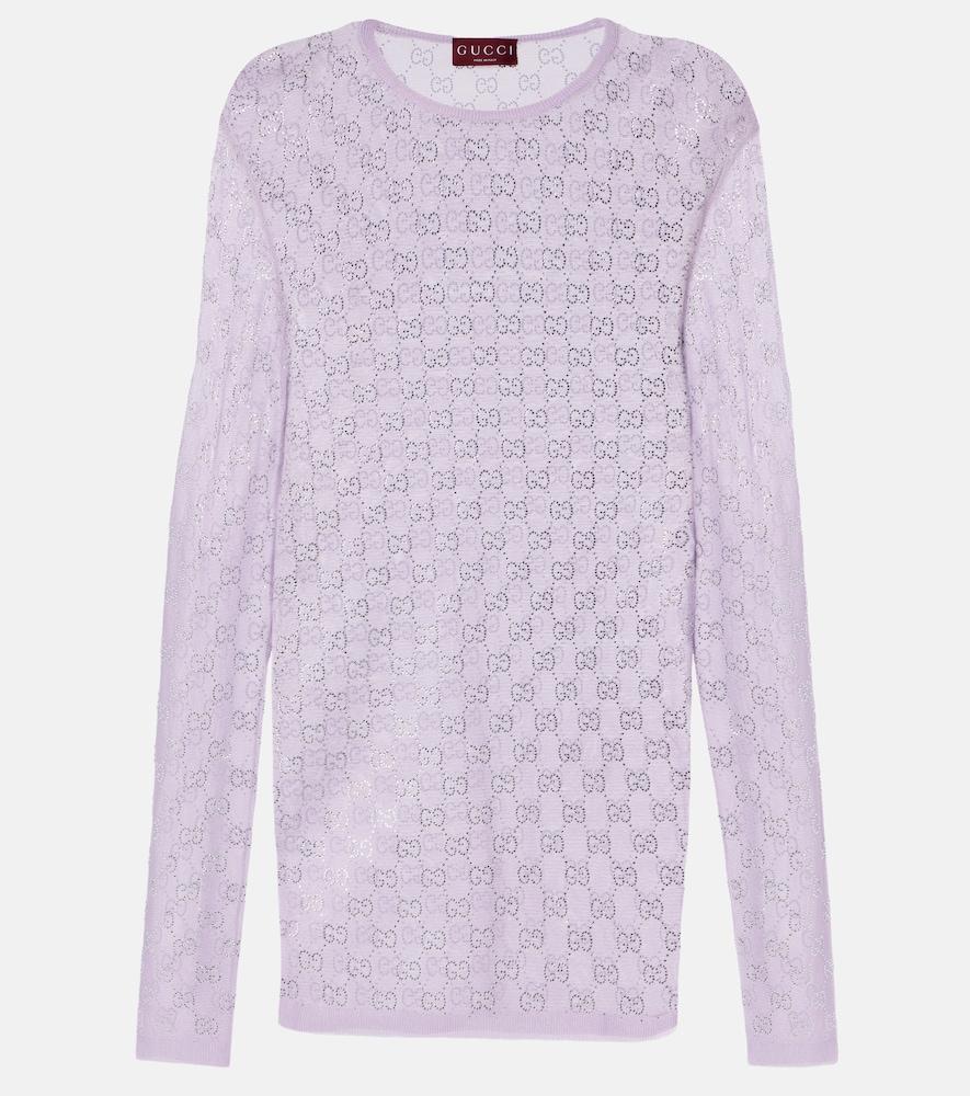 gucci gg embellished silk top