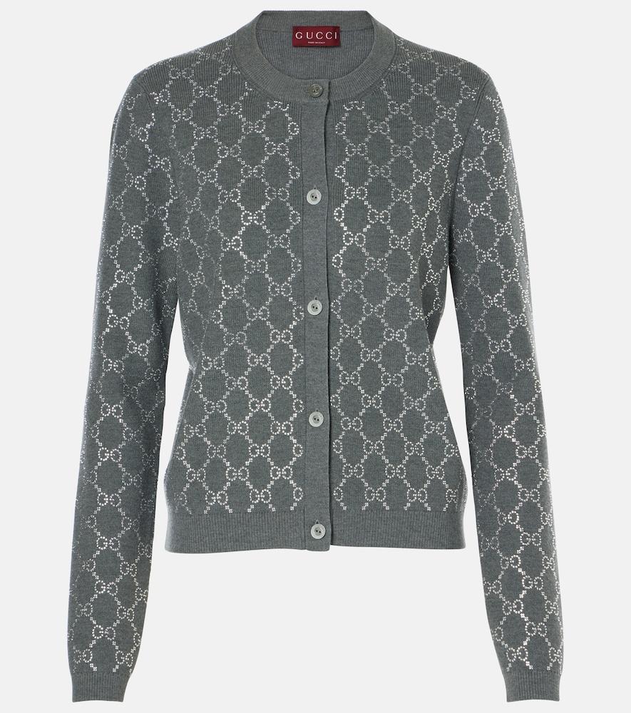 gucci gg embellished wool jacquard cardigan