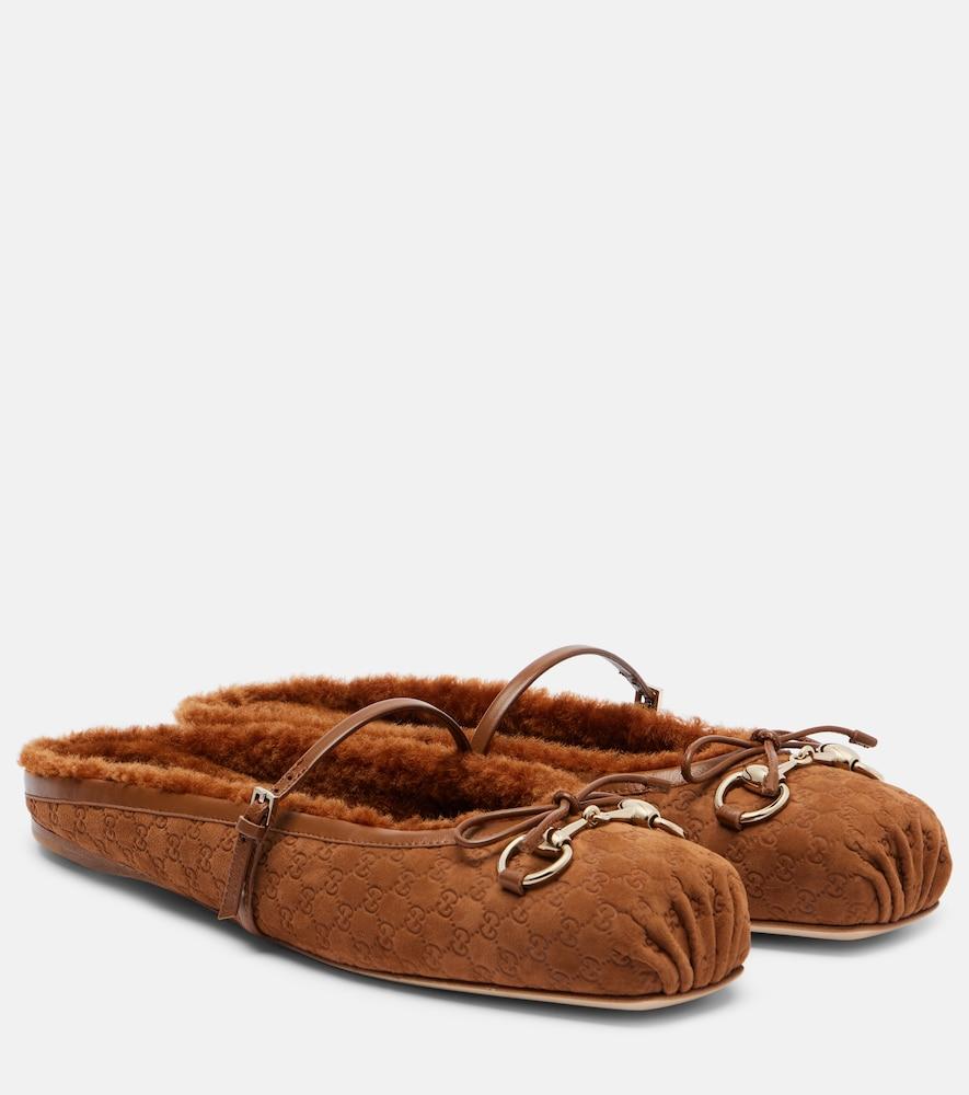 gucci gg horsebit suede mules