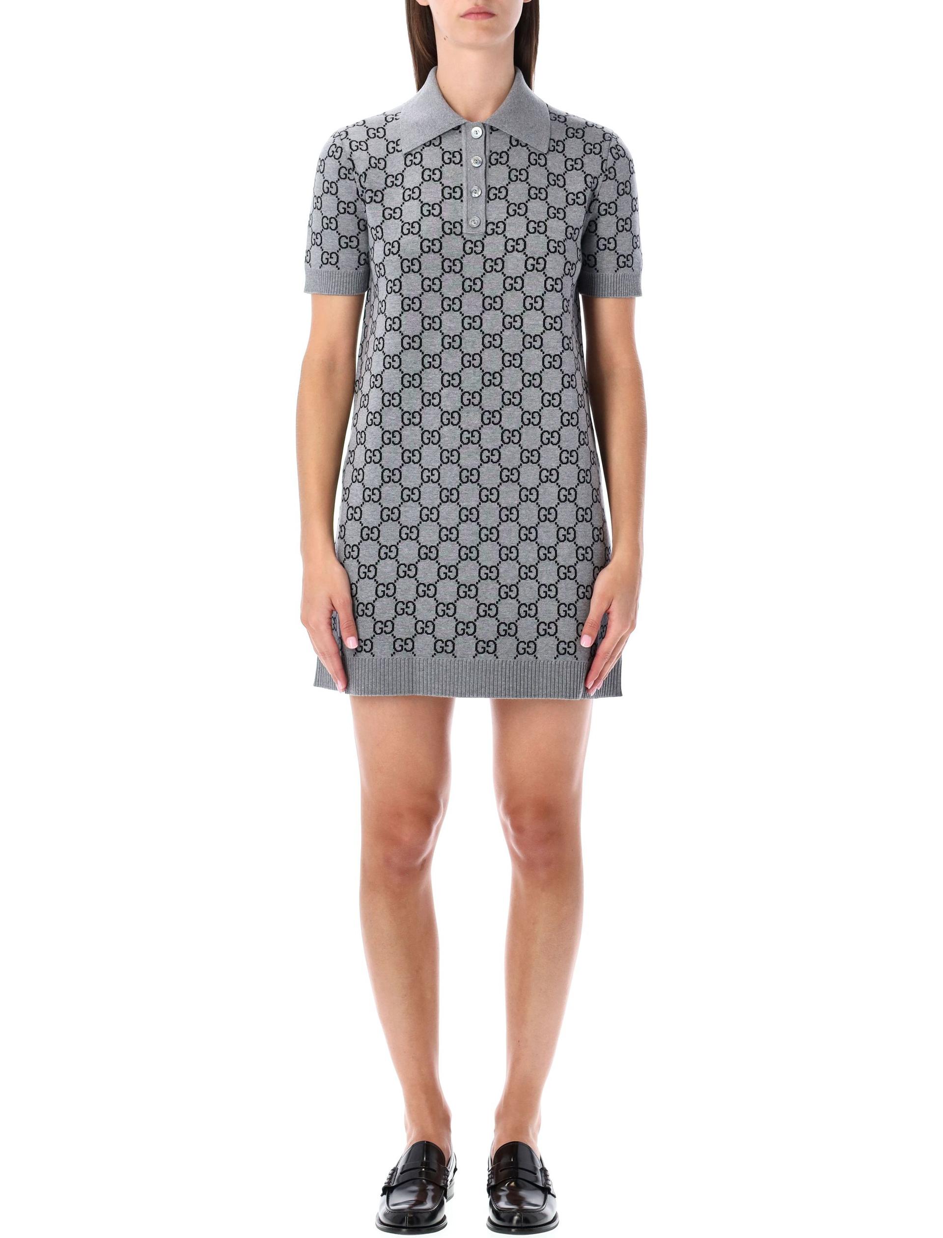gucci gg monogram polo reversible mini dress grey black wool - women