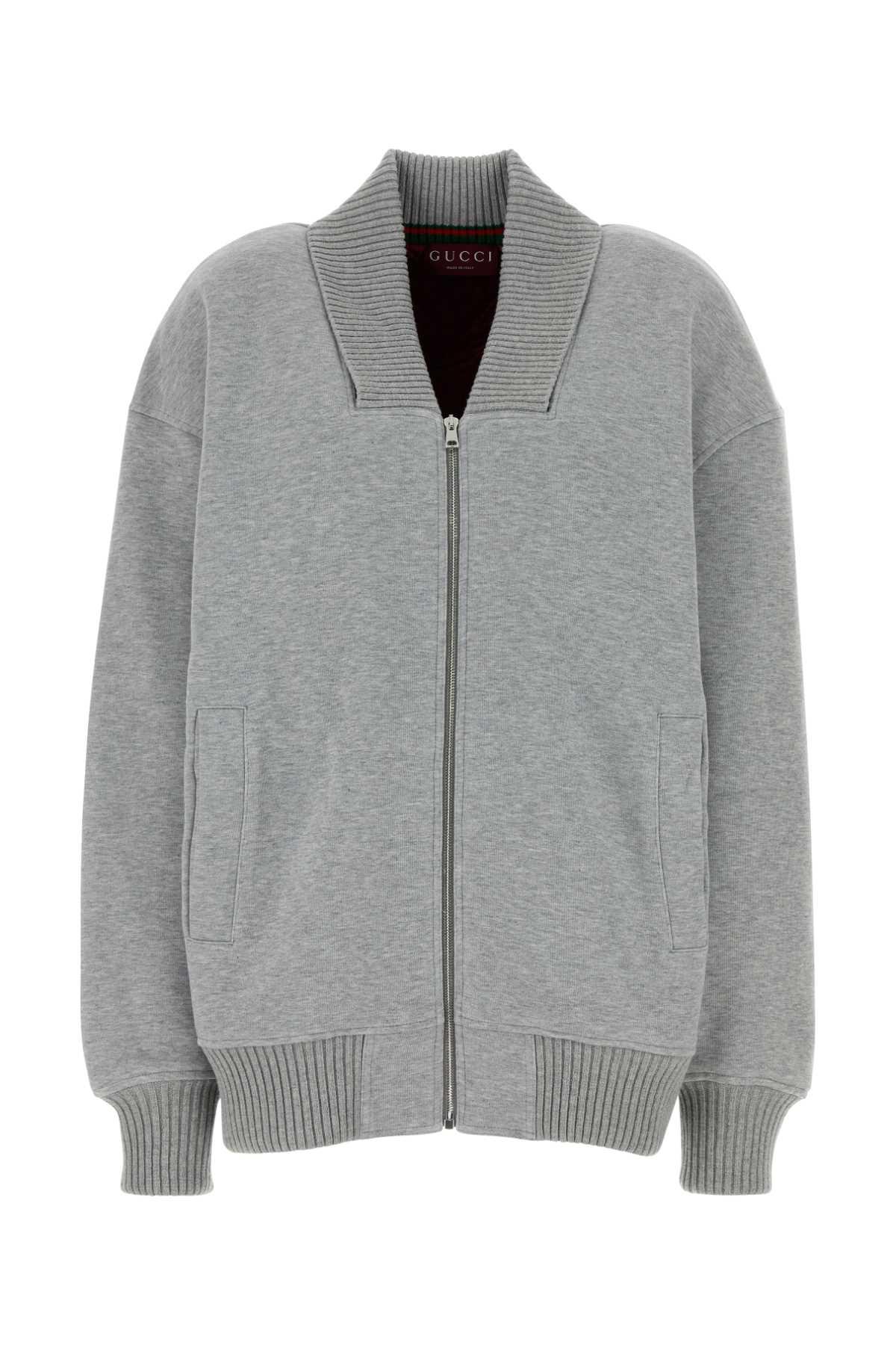 gucci grey cotton blend bomber jacket