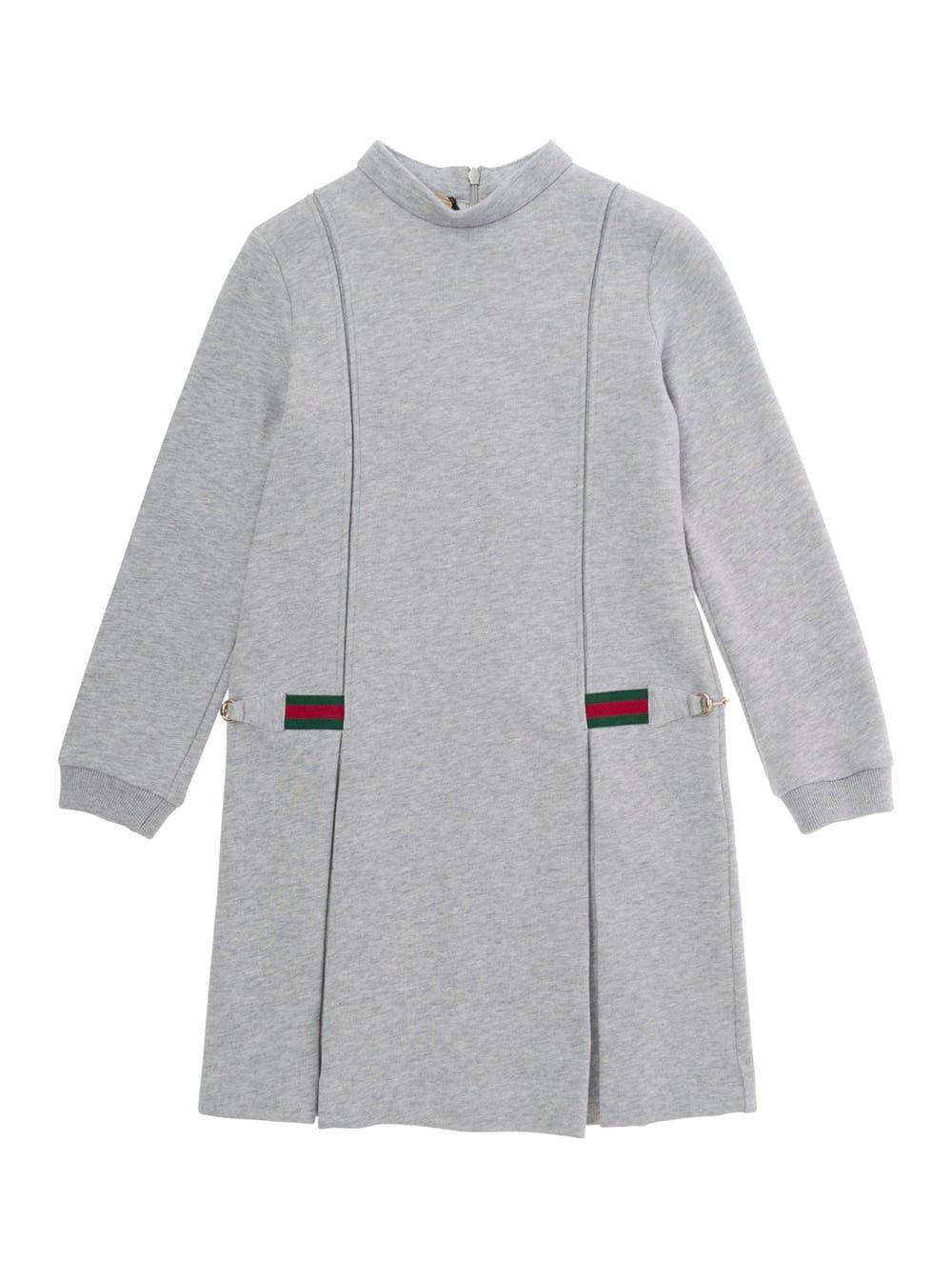 gucci grey dress with web and horsebit detail in cotton girl