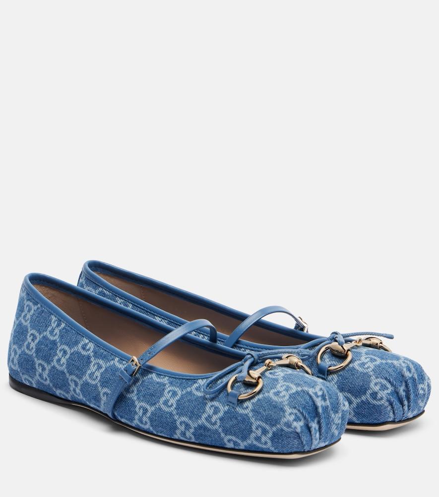 gucci gucci horsebit gg denim ballet flats