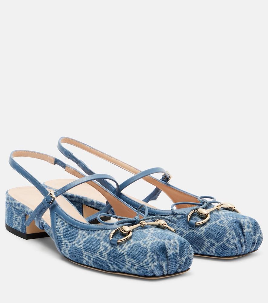 gucci gucci horsebit gg denim slingback pumps