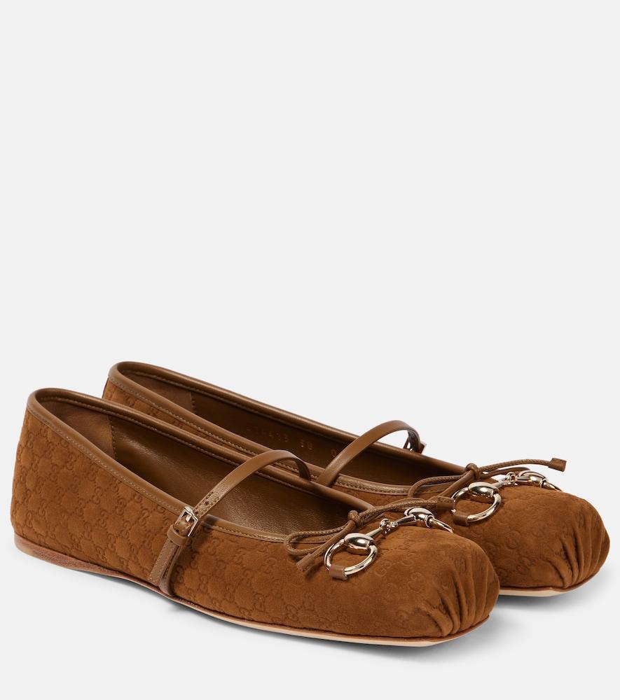 gucci gucci horsebit gg suede ballet flats