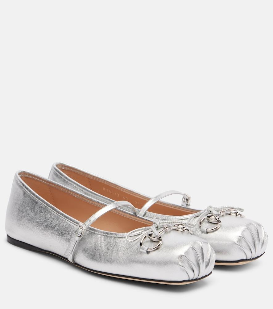 gucci gucci horsebit metallic leather ballet flats