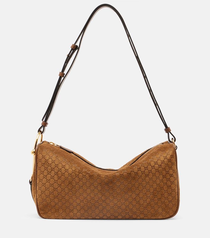 gucci half horsebit medium suede shoulder bag