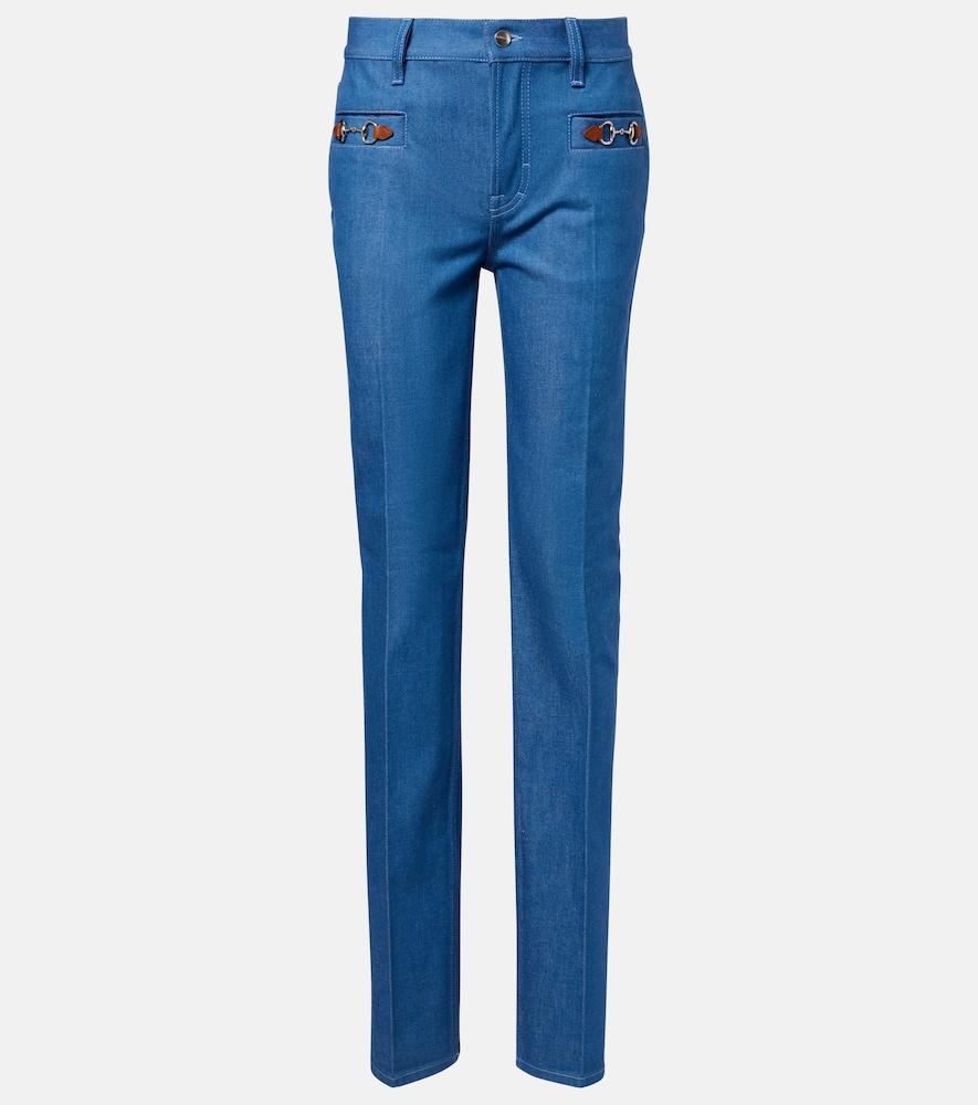 gucci horsebit cotton chambray slim pants