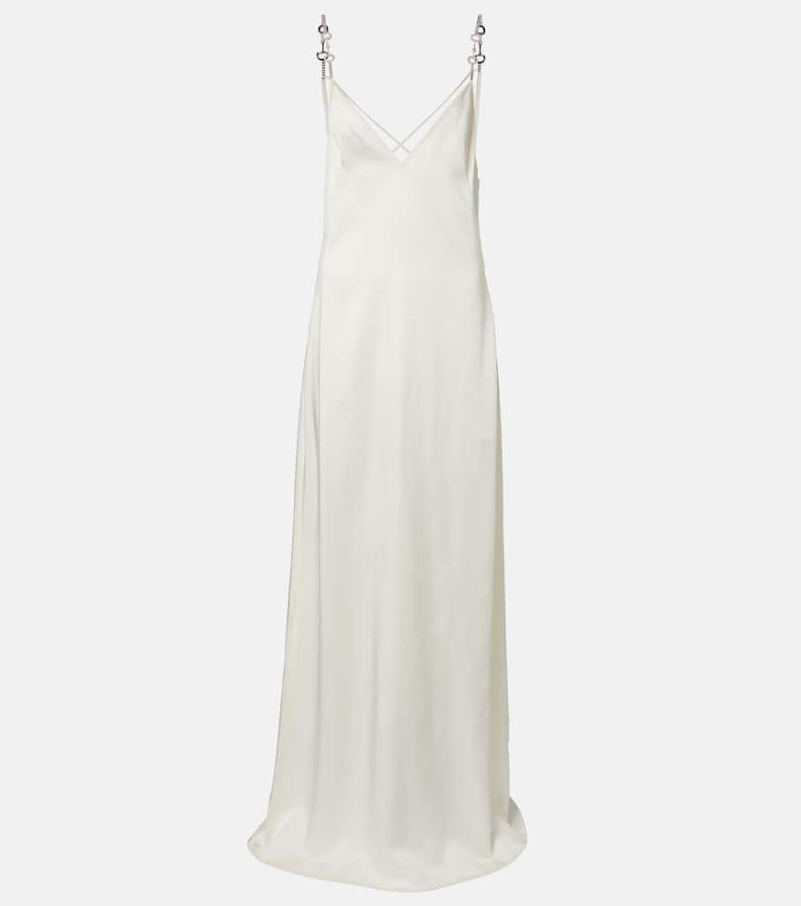 gucci horsebit embellished satin slip dress