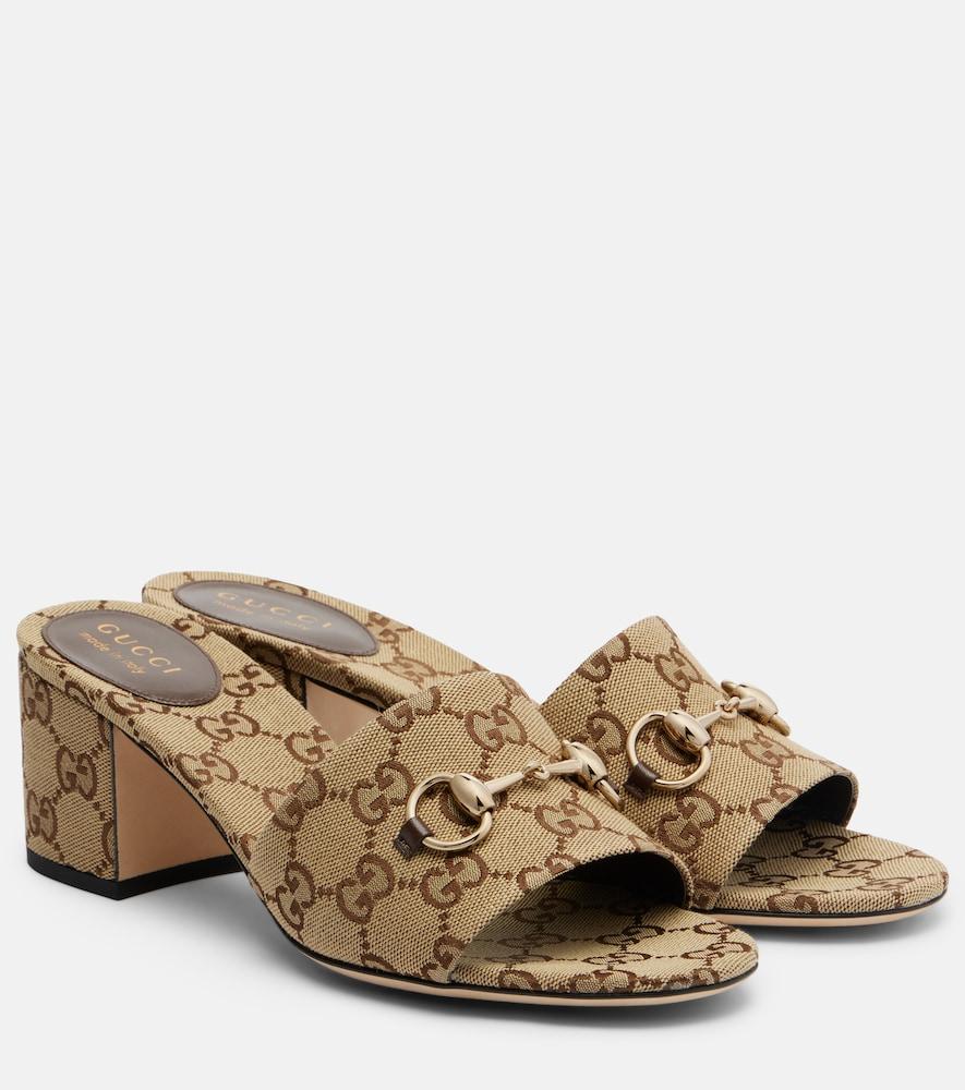 gucci horsebit gg canvas mules