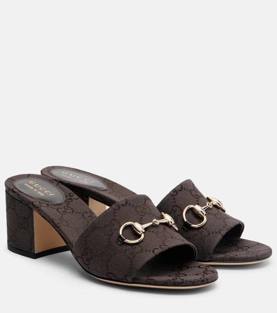 gucci horsebit gg canvas mules